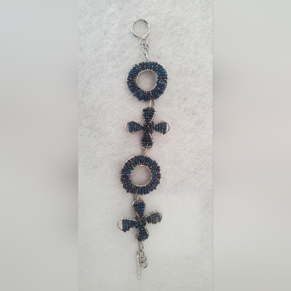 Blue Beaded Toggle Bracelet Flower design or X-O